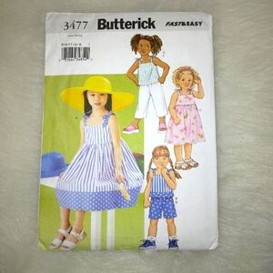 BUTTERICK 3477 Child Sz 6-8 Very Easy Dress Top Shorts And Pants